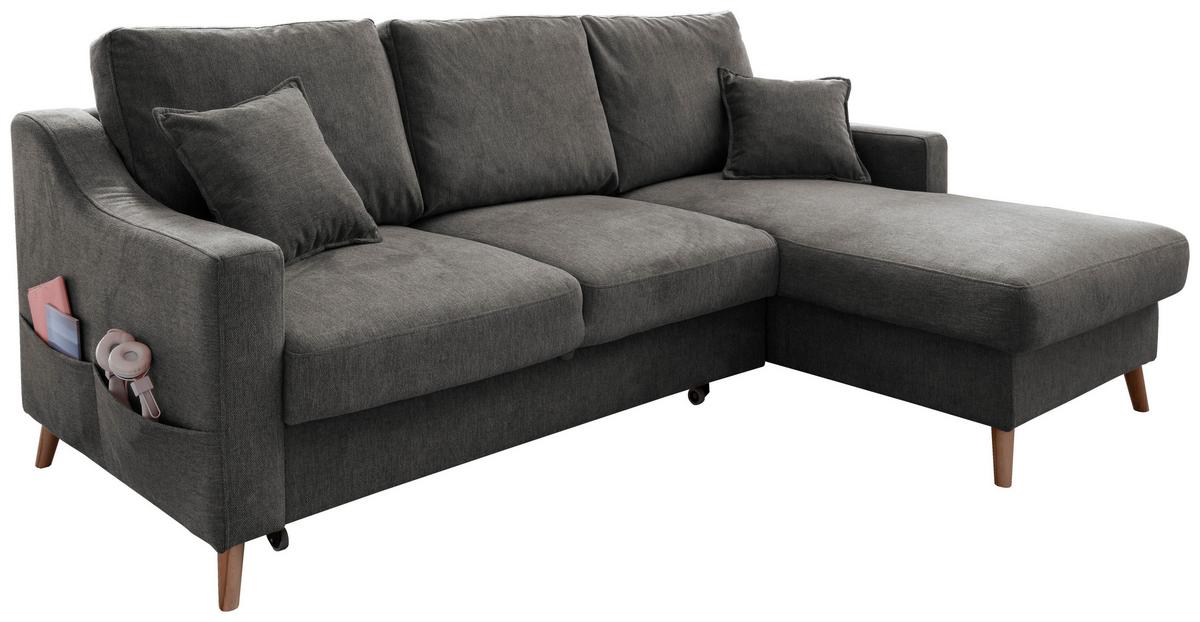 Ecksofa mit Schlaffunktion Valentina mit Kissen Anthrazit - Anthrazit/Naturfarben, KONVENTIONELL, Textil (228/150cm) - P & B