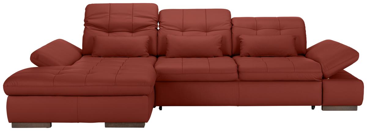 Rohová sedačka SANFINO, ľavá, vínovočervená pravá koža - vínovočervená/chrómová, Konventionell, kov/koža (199/79-96/305cm) - Premium Living