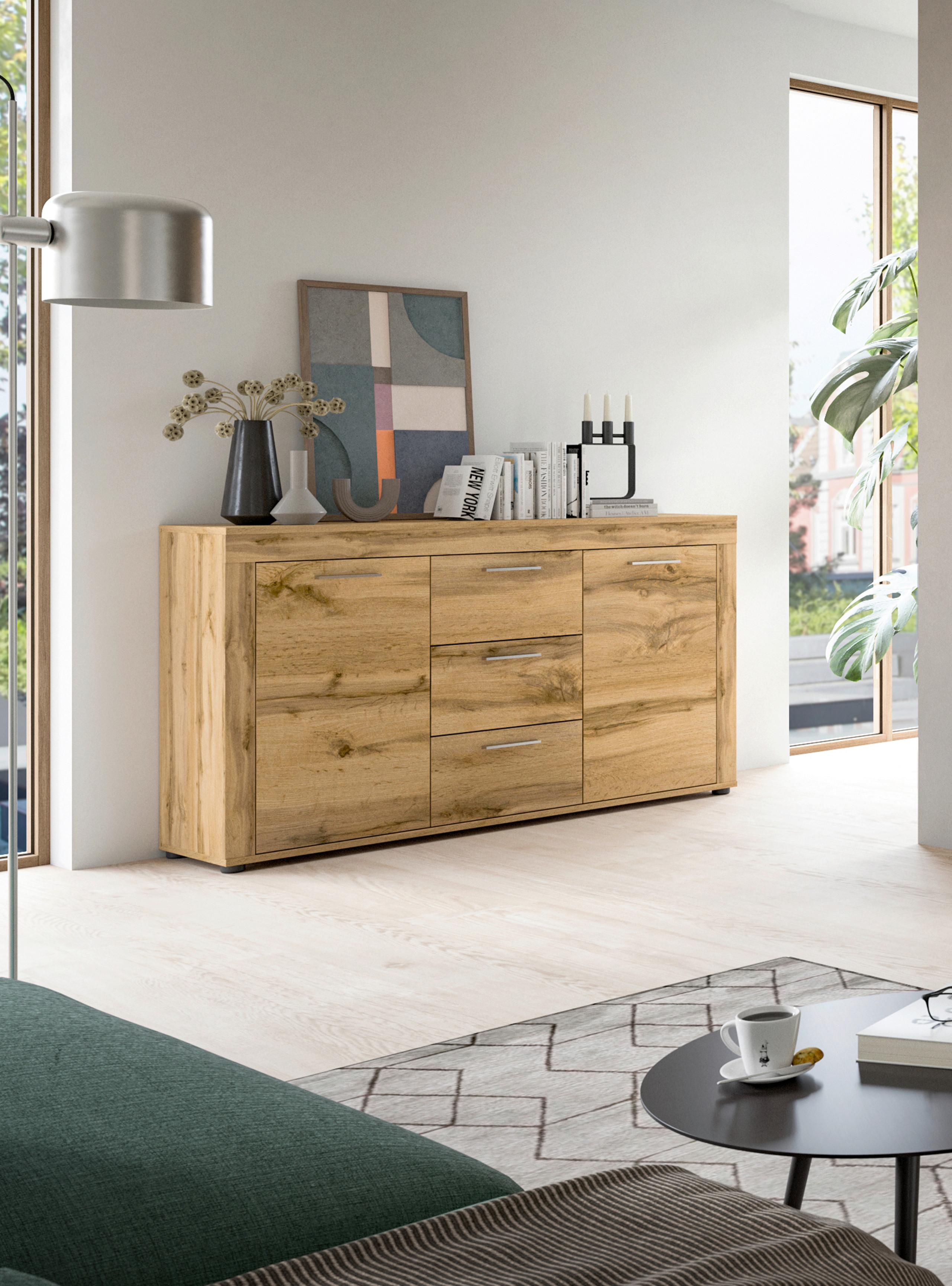 Sideboard Jam Eiche Dekor B: 125 Cm - Eiche Wotan/Schwarz, Design, Holzwerkstoff (125/80/35cm) - MID.YOU
