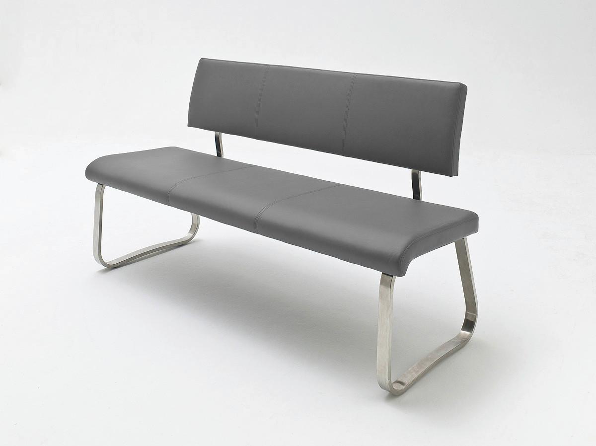 Sitzbank Arco Leder Grau B: 155 cm - Edelstahlfarben/Grau, Trend, Leder/Metall (155/86/59cm)