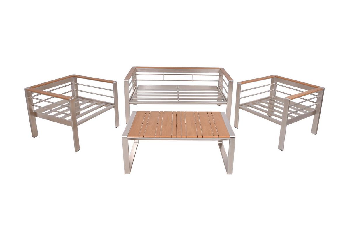 Loungegarnitur 4-Tlg Florence Metall/Kunststoff mit Kissen - Champagner/Silberfarben, MODERN, Kunststoff/Metall - Gardenson