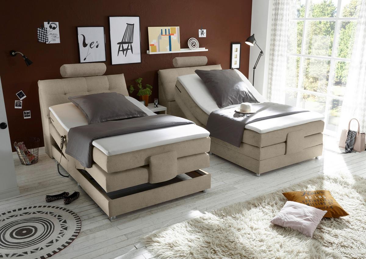 Boxspringbett Mit Topper Elektrisch 120x200 Cm Palermo - Sandfarben/Silberfarben, MODERN, Holzwerkstoff/Textil (120/200cm) - MID.YOU