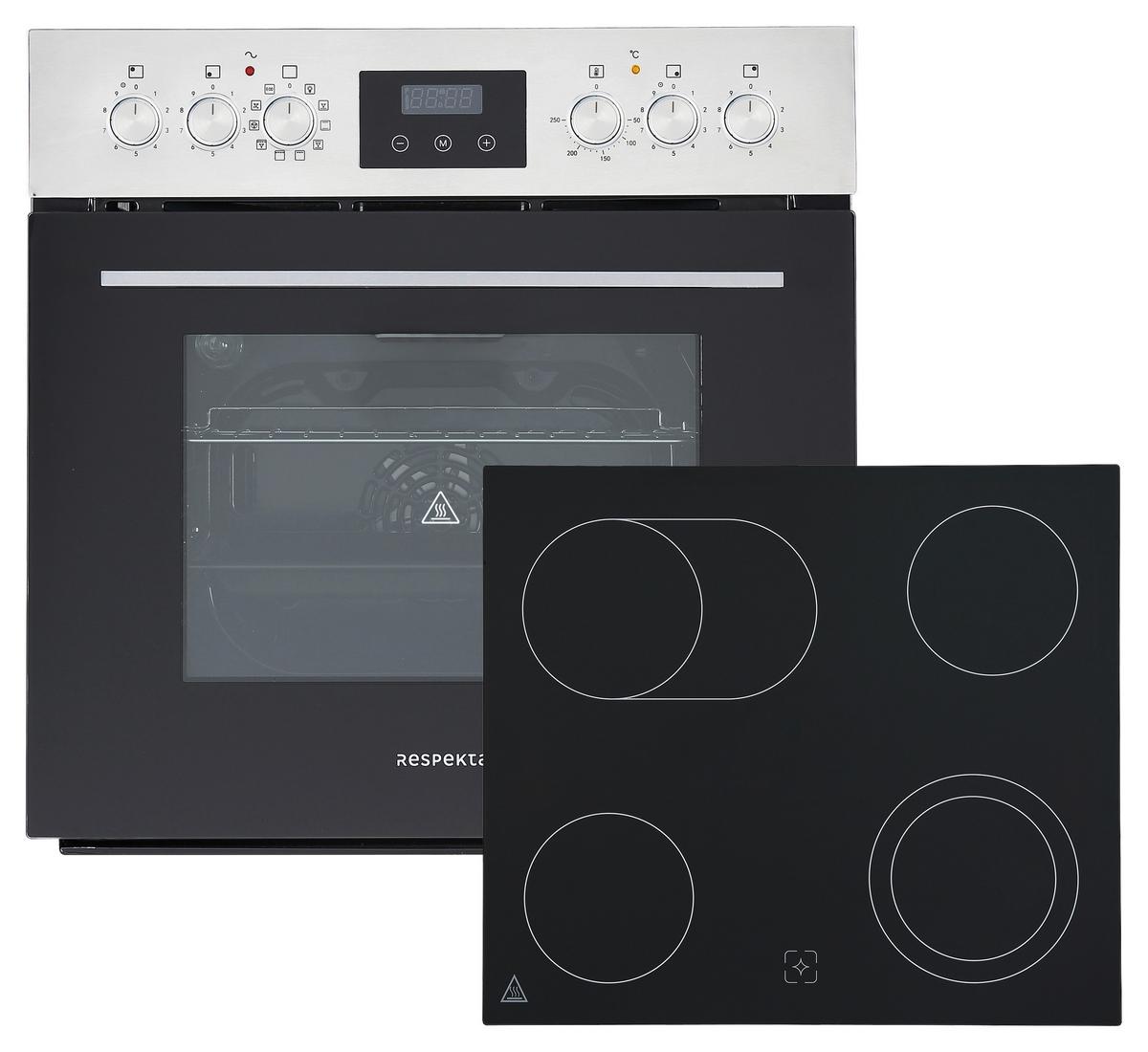 Herdset Schwarz/edelstahlfarben B:59cm - Edelstahlfarben/Schwarz, Trend, Glas/Kunststoff (59,5/59,5/57,5cm) - Respekta