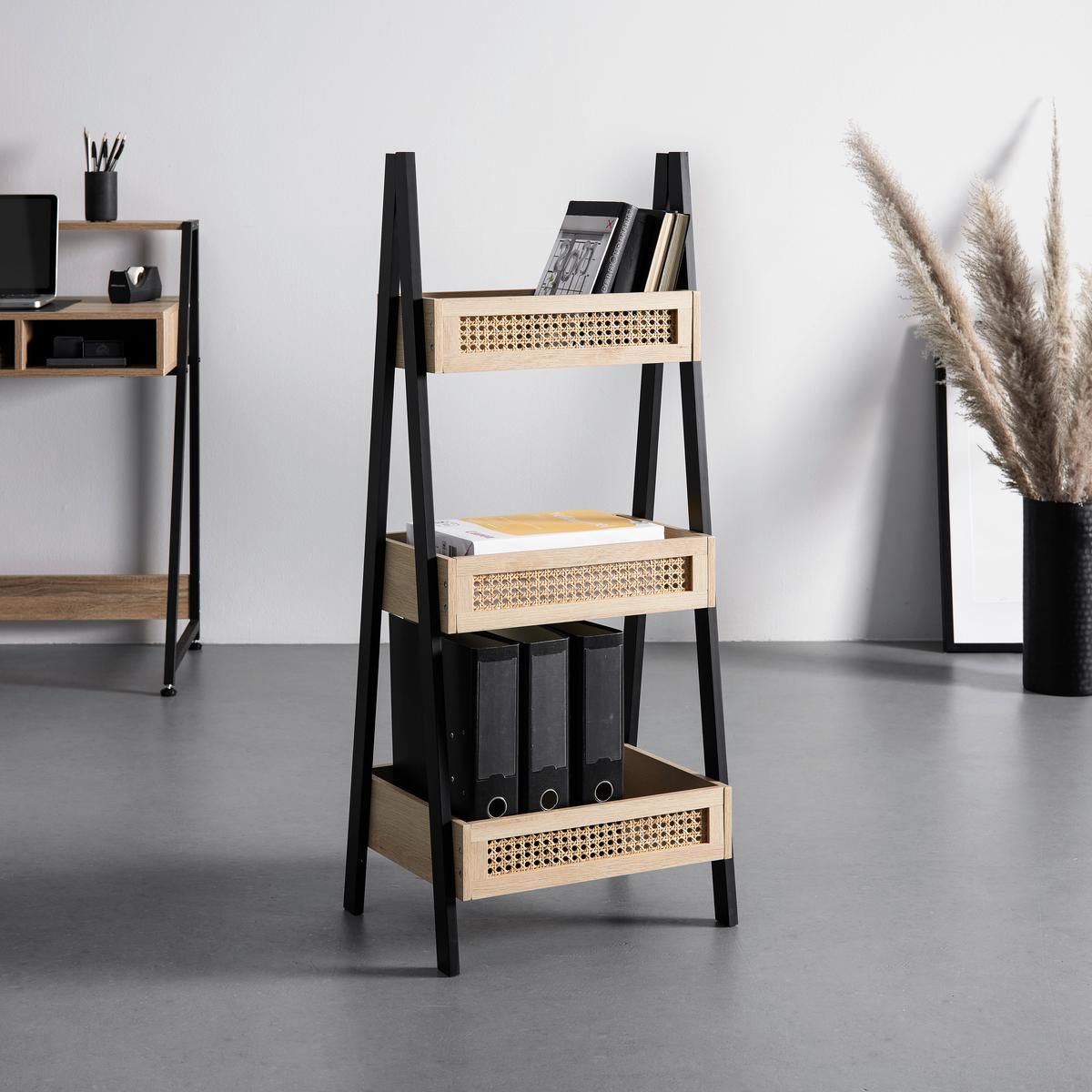 Regál DENIS - černá/přírodní barvy, Moderní, dřevo/kompozitní dřevo (45/110/35cm) - Bessagi Home