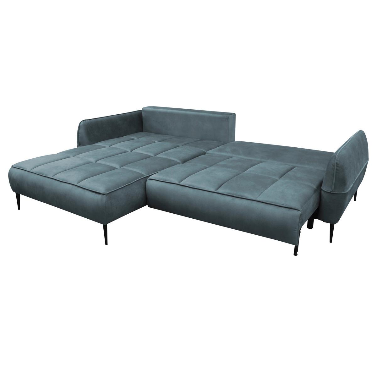 Ecksofa mit Bettkasten Letto 189x260 cm Velours Blau - Blau/Schwarz, Design, Textil (189/260cm) - MID.YOU