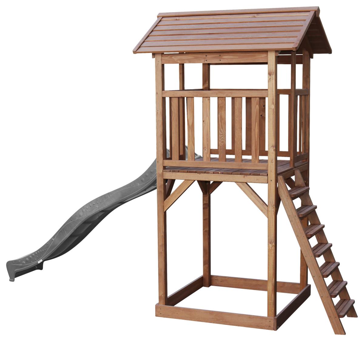Spielturm A025.120.80 - Braun/Grau, KONVENTIONELL, Holz/Kunststoff (111,2/241,9/349cm) - Ambia Garden