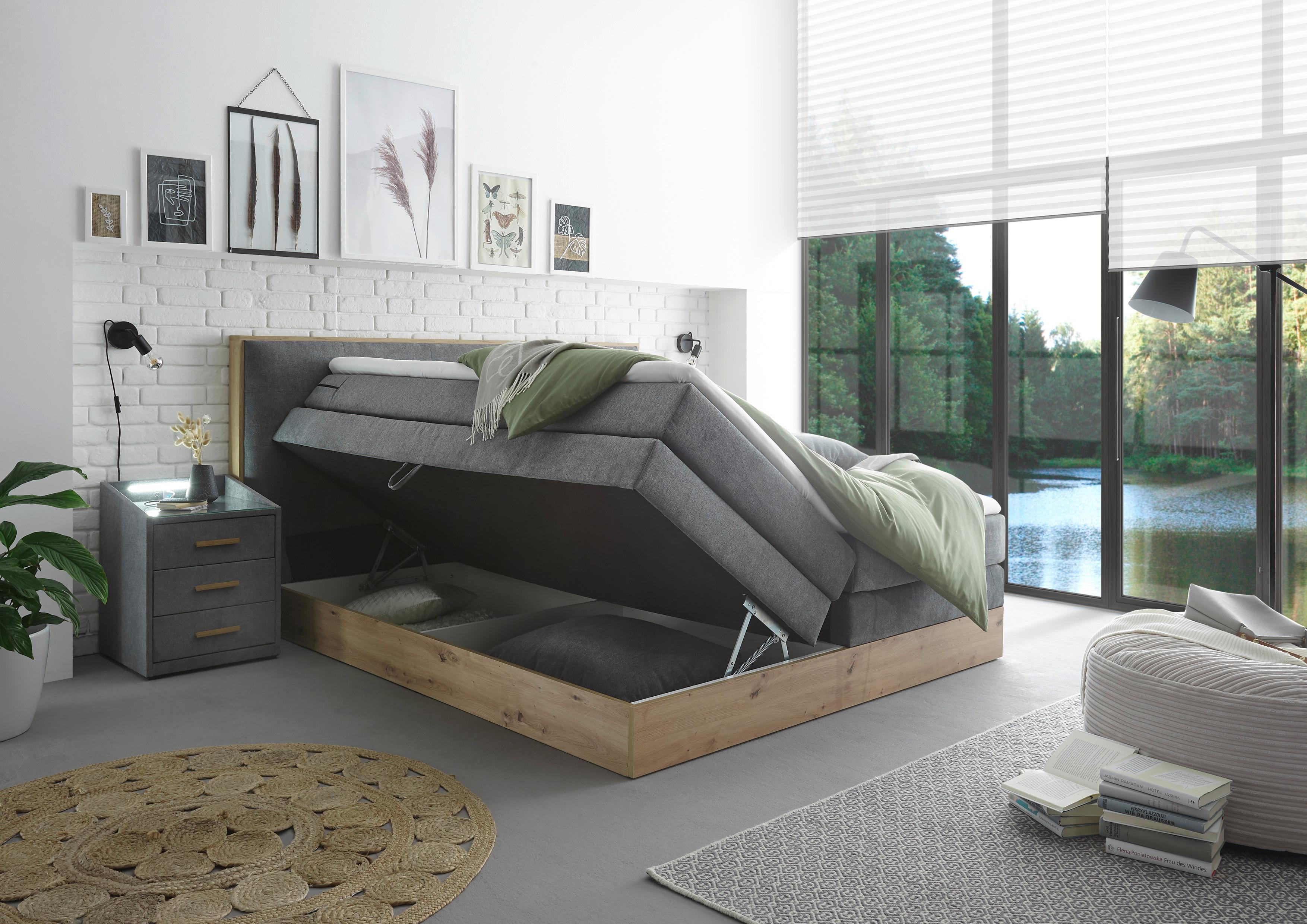 Boxspringbett Mit Topper & Bettkasten 180x200 Preston - Hellgrau, MODERN, Holz/Holzwerkstoff (180/200cm) - Livetastic