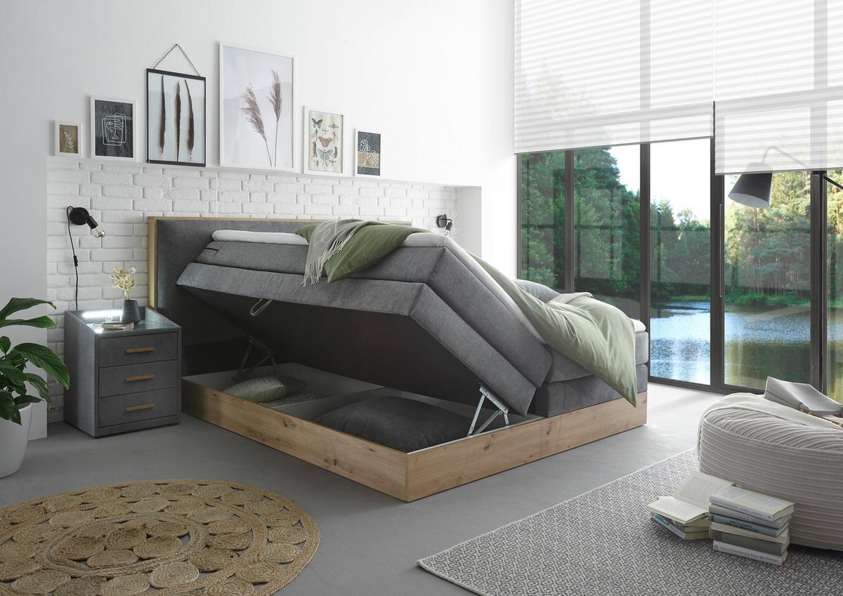Boxspringbett Mit Topper & Bettkasten 180x200 Preston - Hellgrau, MODERN, Holz/Holzwerkstoff (180/200cm) - Livetastic
