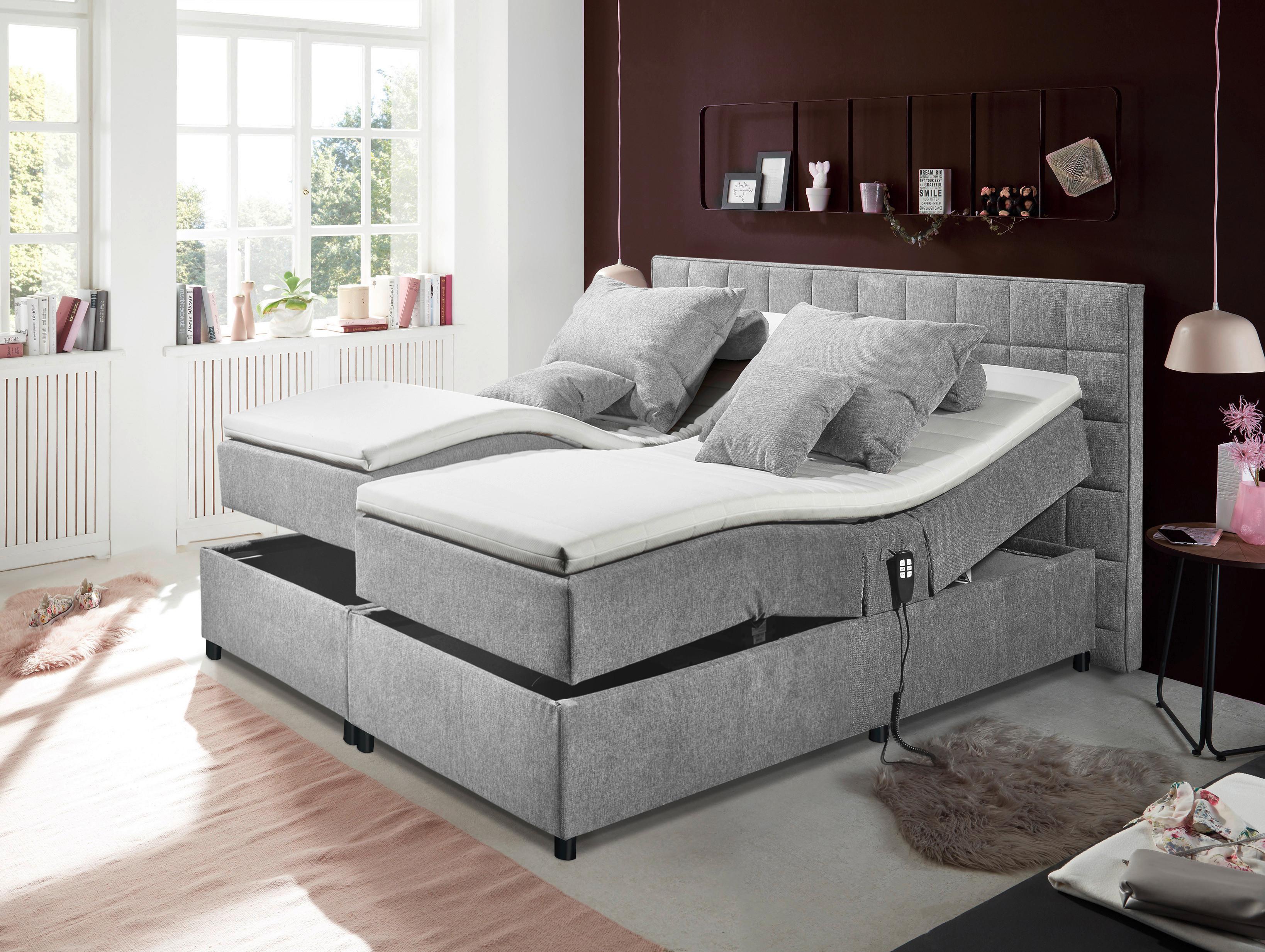 Polsterbett verstellbar Mit Topper 180x200 Mariborsko - Silberfarben/Hellgrau, Basics, Holzwerkstoff/Textil (180/200cm) - MID.YOU