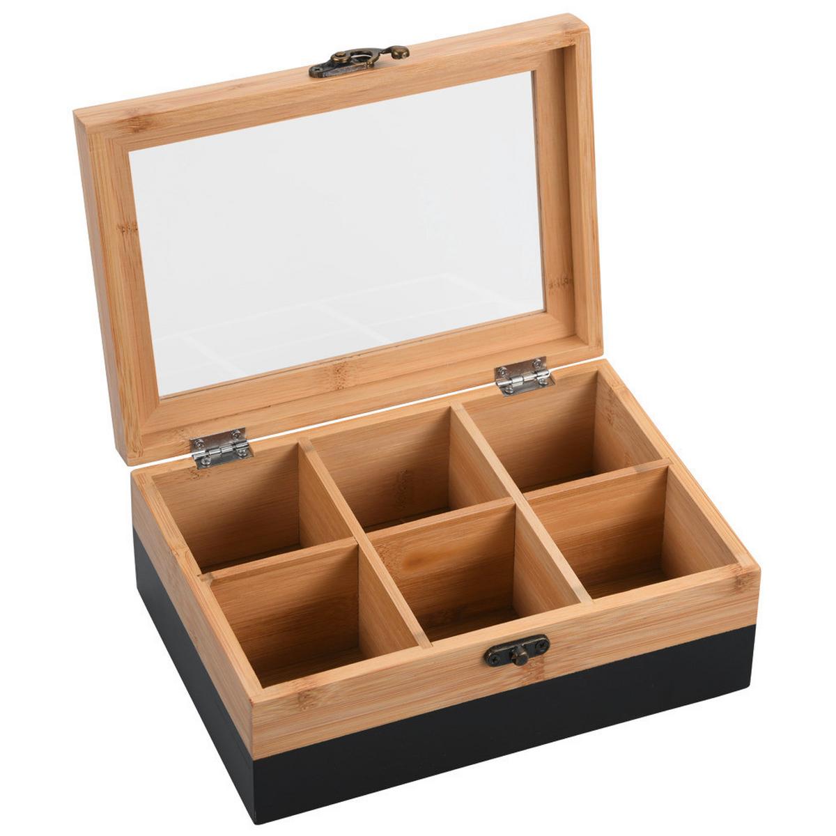 Teebox Schwarz, Eichefarben L: 21,5cm - Eichefarben/Schwarz, Basics, Naturmaterialien (21.5/15/8.5cm) - Kesper