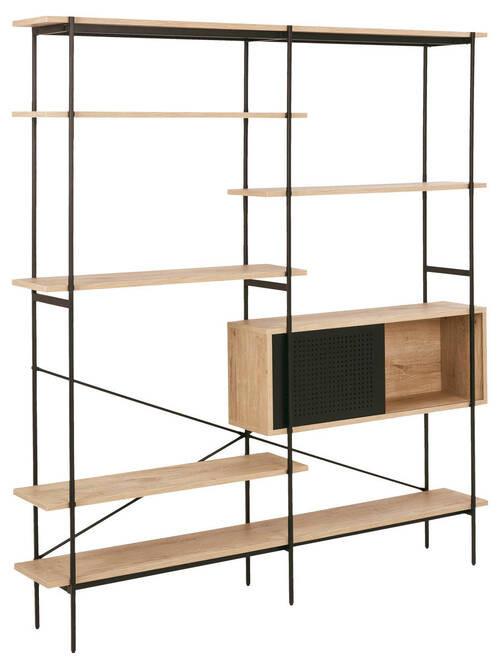 Regálový element ANGUS dub - černá/barvy dubu, Moderní, kov/kompozitní dřevo (172/188/27cm)