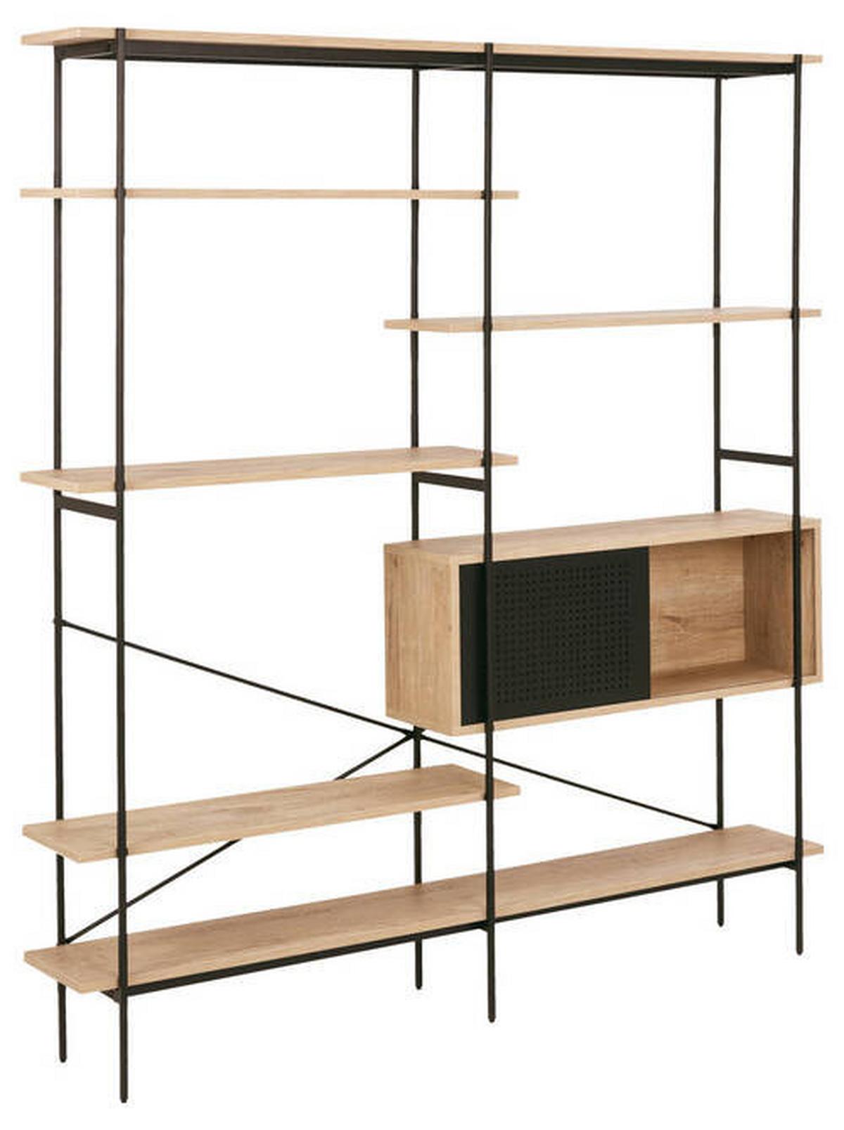 Regálový element ANGUS dub - černá/barvy dubu, Moderní, kov/kompozitní dřevo (172/188/27cm)