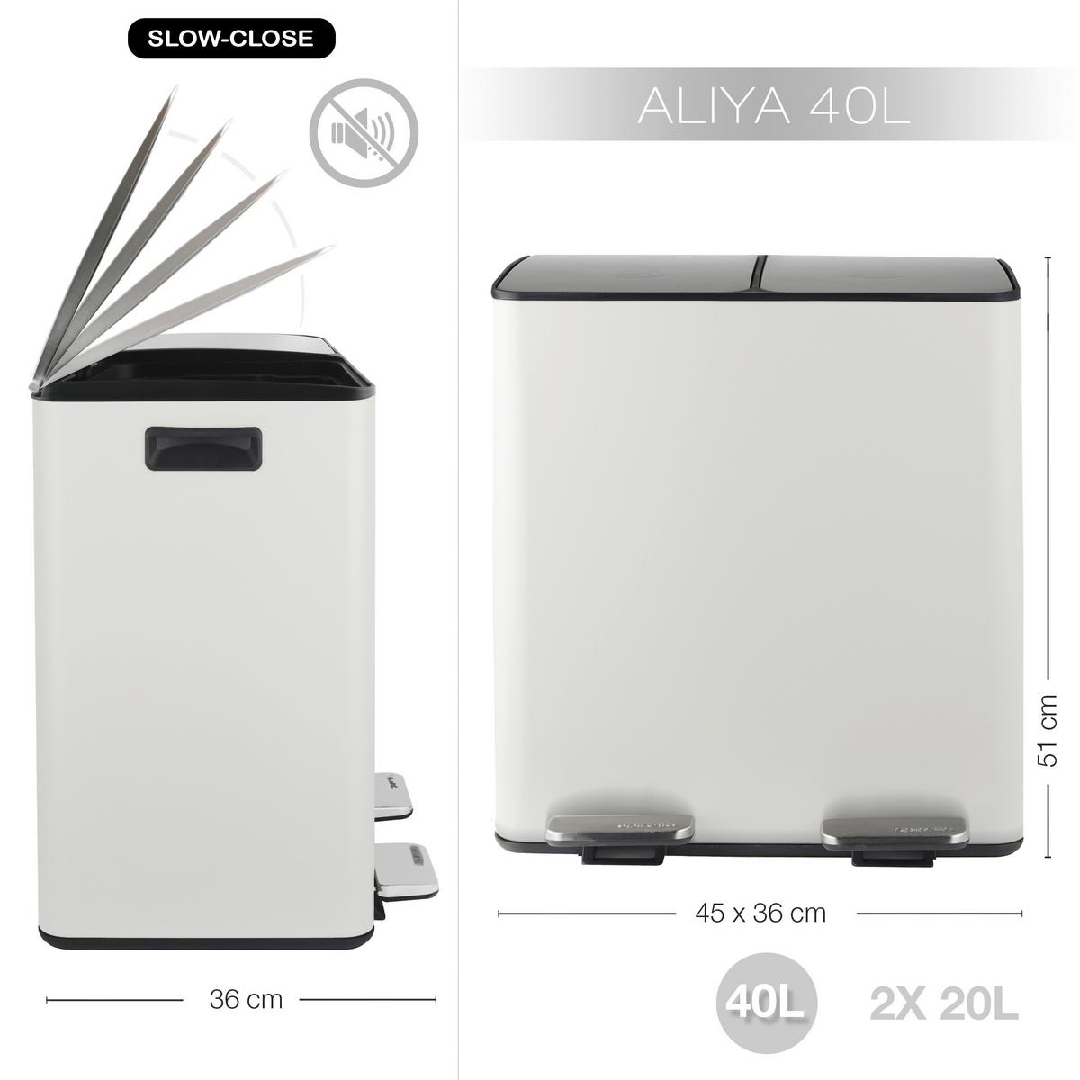 Treteimer Aliya 40l Weiß Metall Lbh: 45x30x51 Cm - Schwarz/Weiß, Basics, Kunststoff/Metall (45/30/51cm) - Spirella