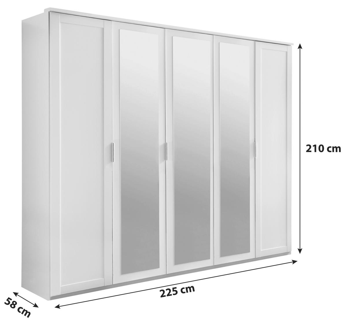 Drehtürenschrank Mit Spiegel 225cm Nadja, Weiß - Weiß, KONVENTIONELL, Glas/Holzwerkstoff (225/210/58cm) - MID.YOU