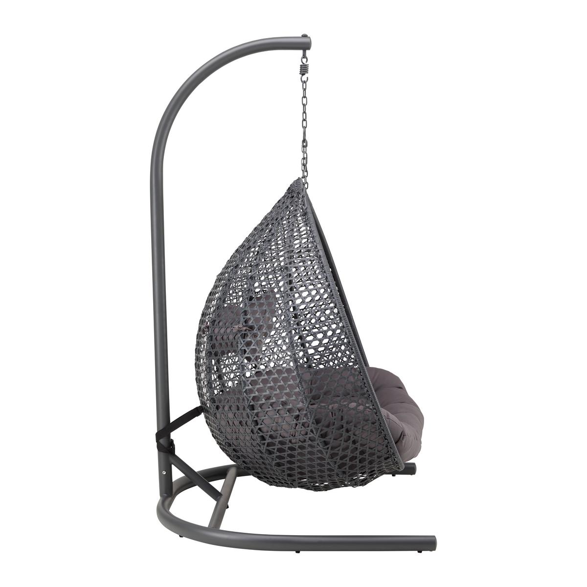 XXL Závěsné křeslo Bari včetně polštářů - šedá/tmavě šedá, Moderní, kov/textil (130/201/116cm) - Bessagi Garden