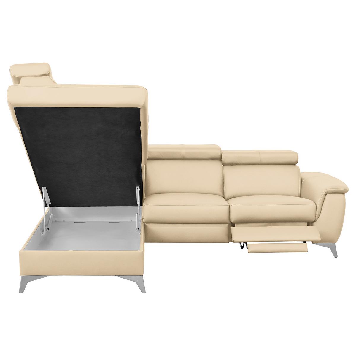 Ecksofa Lince Beige S: 197x257 cm - Chromfarben/Beige, Design, Leder/Textil (197/257cm) - Livetastic