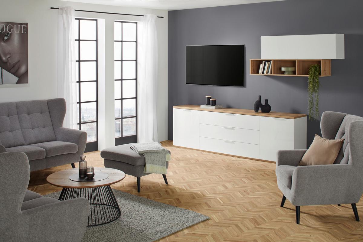 TV element Wide bílá/dub Artisan - bílá/dub artisan, Moderní, kov/kompozitní dřevo (240/75/40cm) - Based