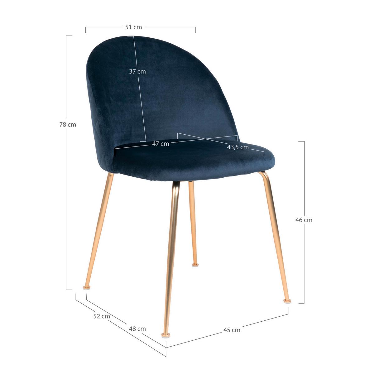 Stuhl-Set Geneve Blau B: 51 cm - Blau/Messingfarben, MODERN, Textil/Metall (51/78/56cm) - MID.YOU