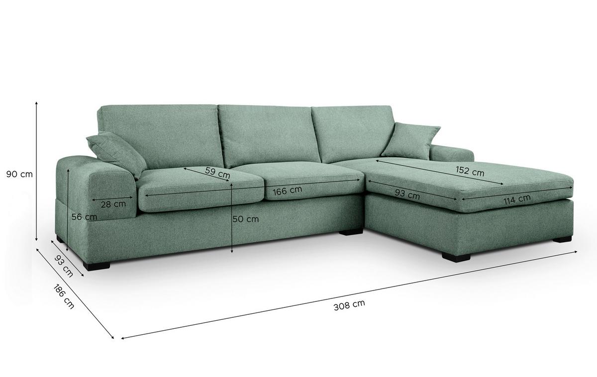 Ecksofa Veda Petrol S: 308x186 cm - Beige/Petrol, Basics, Holz/Textil (308/186cm) - MID.YOU