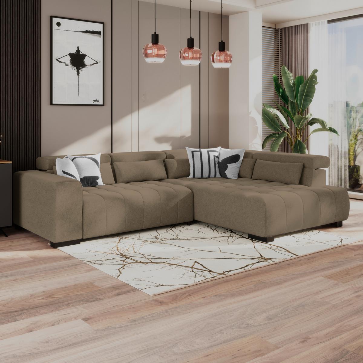 Ecksofa Matera Braun S: 311x226cm - Schwarz/Braun, Trend, Textil (311/226cm)