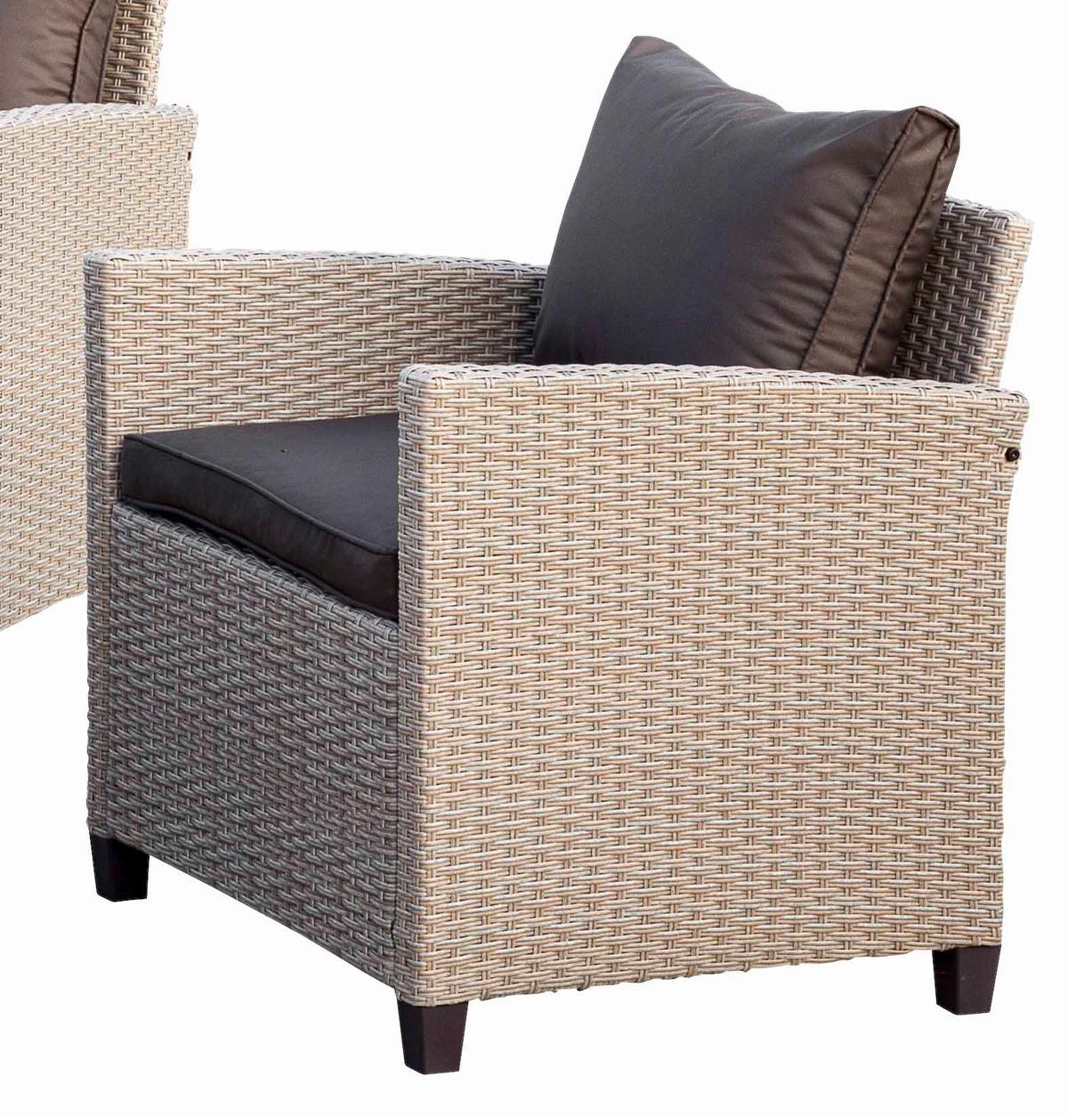 Loungegarnitur 16-Tlg. Striano inkl. Kissen - Dunkelbraun/Naturfarben, KONVENTIONELL, Kunststoff/Textil (172/75/65cm) - Gardenson
