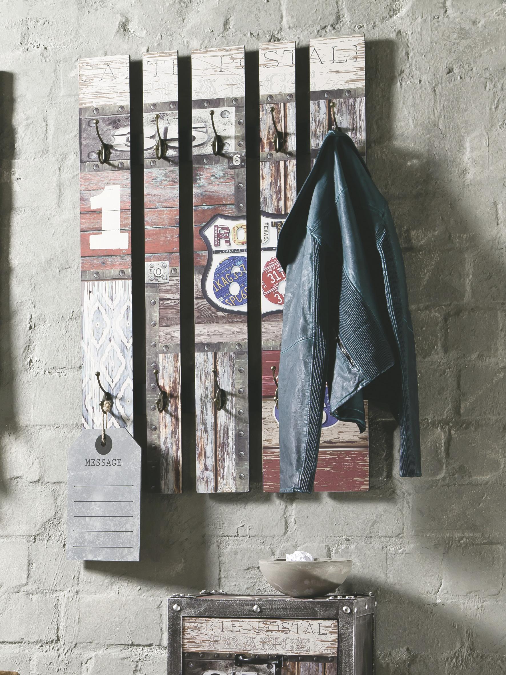 Wandgarderobe Timber Multicolor B: 65 Cm 10 Haken - Multicolor, KONVENTIONELL, Holzwerkstoff (65/100/9cm)