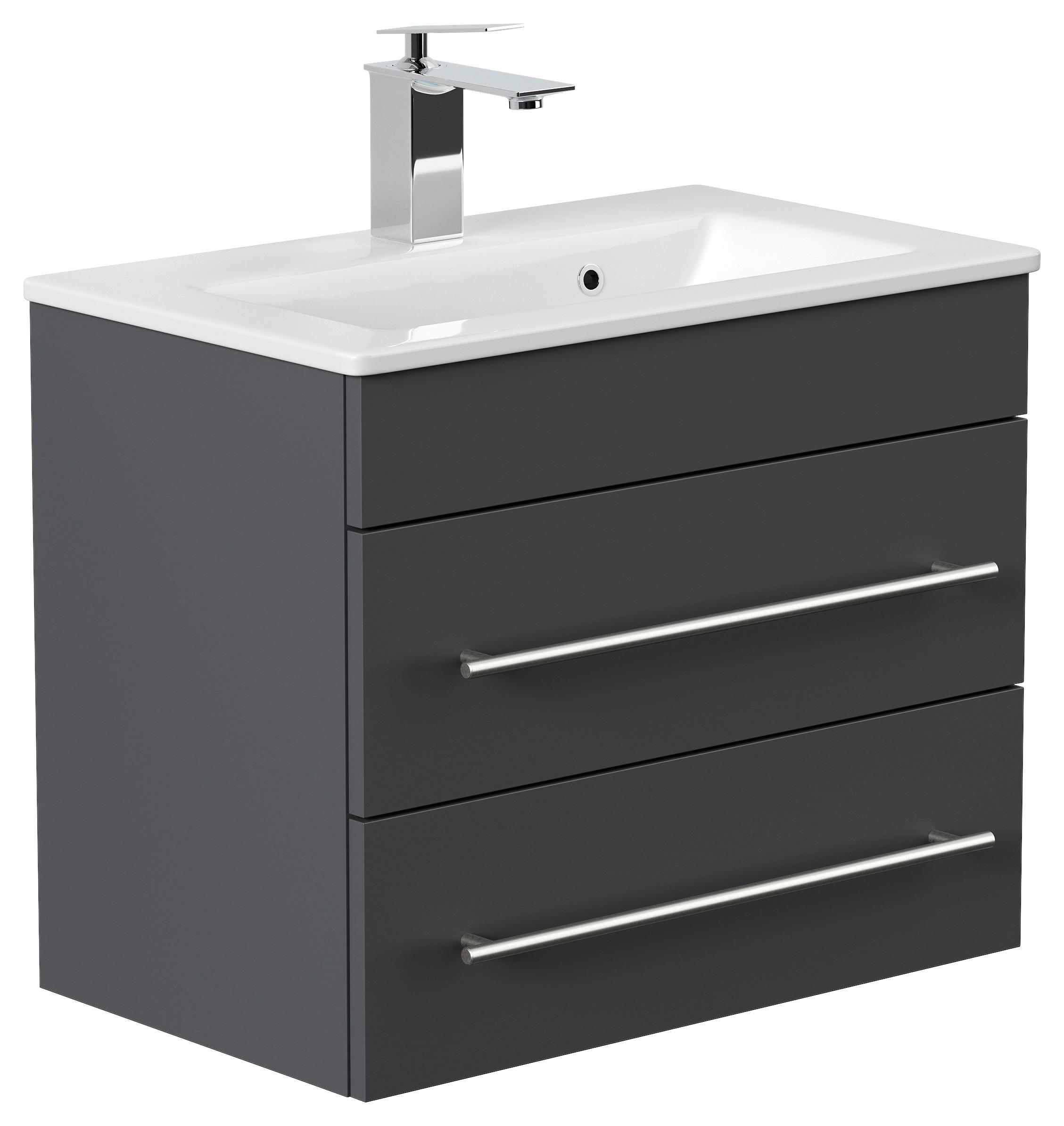 Badezimmer Portus Graphitfarben B: 60,6cm - Graphitfarben/Weiß, MODERN, Keramik/Holzwerkstoff (60,6cm) - MID.YOU