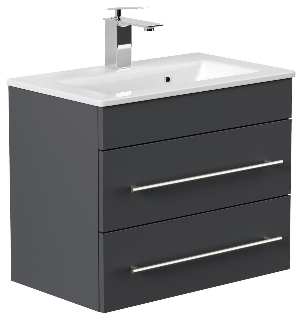 Badezimmer Portus Graphitfarben B: 60,6cm - Graphitfarben/Weiß, MODERN, Keramik/Holzwerkstoff (60,6cm) - MID.YOU