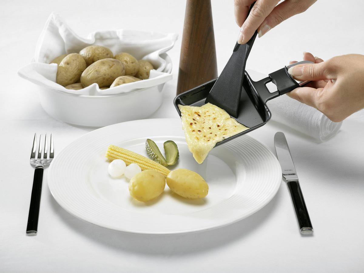 Raclette Hot Stone Mit Kunststein + 8 Grillpfännchen - Schwarz/Grau, Design, Kunststoff/Stein (45,5/27/15,5cm) - Trisa Electronics