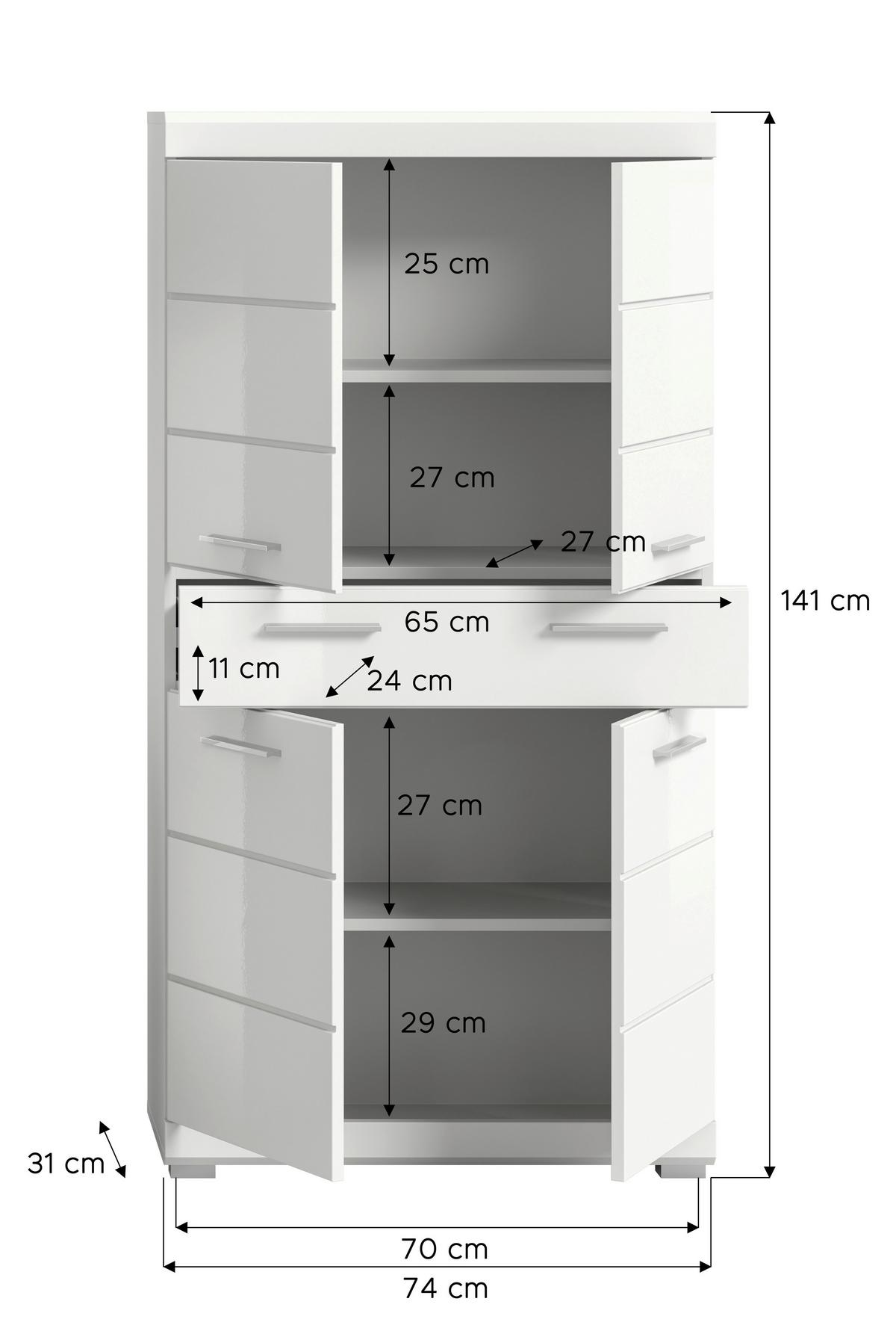 Midischrank Scout - Weiß Hochglanz/Anthrazit, MODERN, Holzwerkstoff (74/141/31cm) - MID.YOU