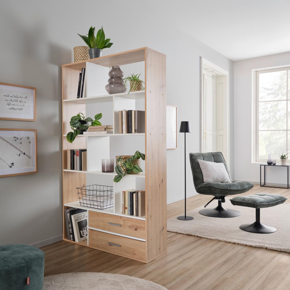 Regal Roberto 2 bílá/artisan dub - bílá/dub artisan, Trend, kompozitní dřevo/plast (110/184,6/32cm)