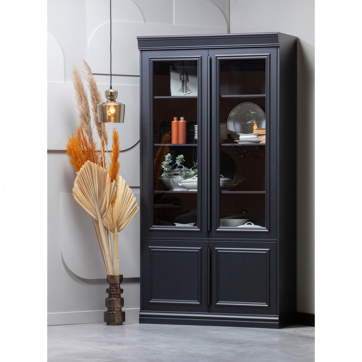 Vitrine Organize Schwarz B: 110 Cm - Schwarz, Design, Glas/Holz (110/215/44cm) - Livetastic