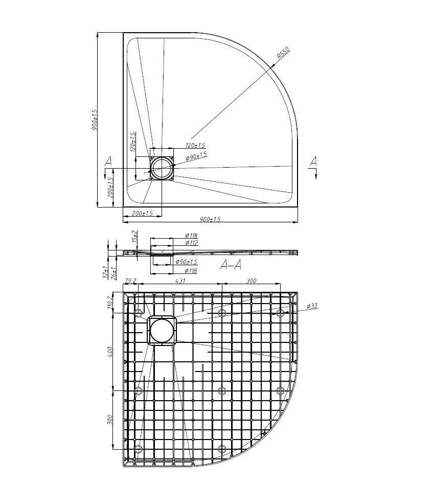 Duschtasse Smc Brausetasse 90x90cm - Grau, KONVENTIONELL, Kunststoff (90/2,6/90cm) - Sanotechnik
