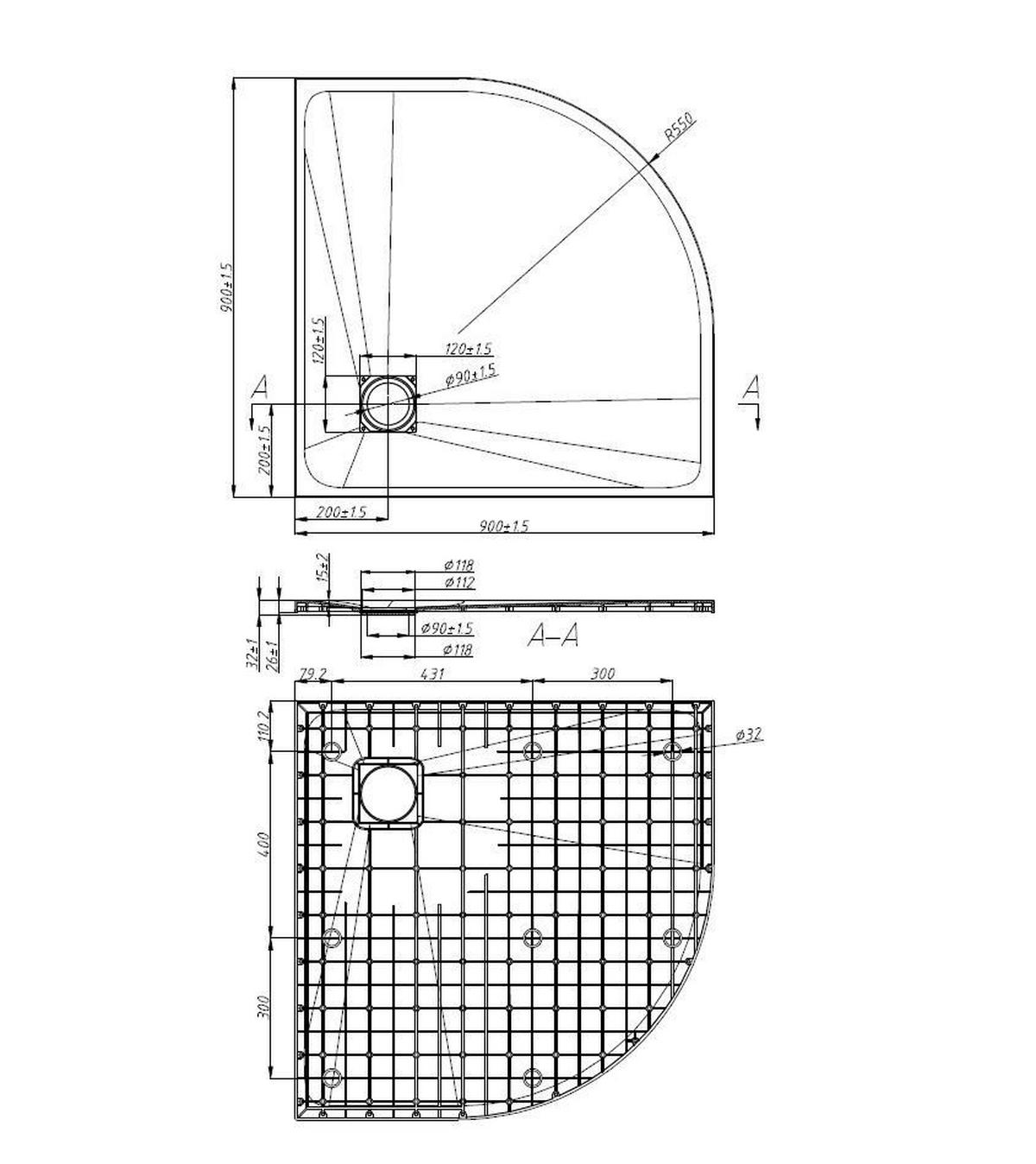 Duschtasse Smc Brausetasse 90x90cm - Grau, KONVENTIONELL, Kunststoff (90/2,6/90cm) - Sanotechnik