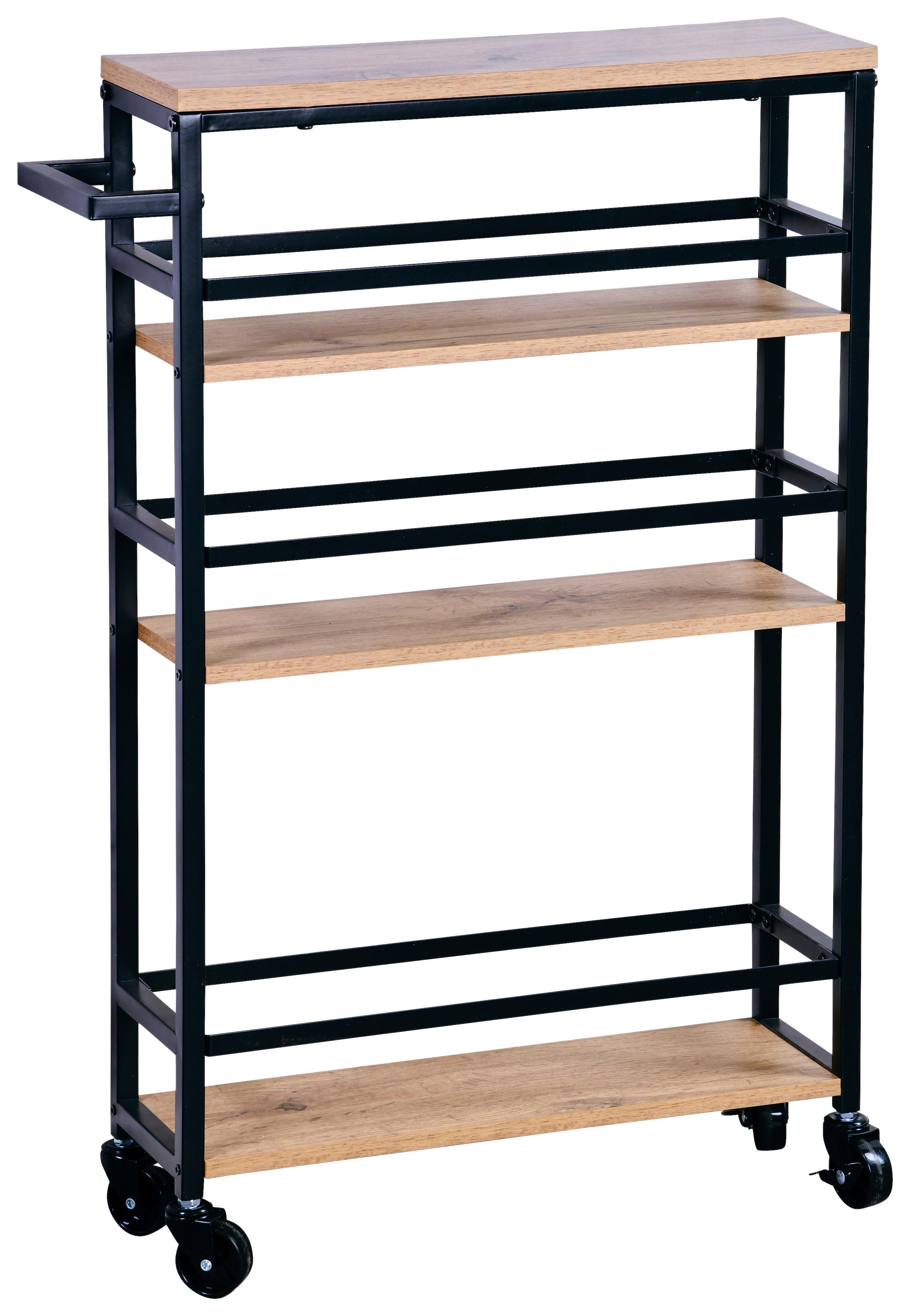 Servierwagen Eichefarben, Schwarz, BxHxT: 50x81x15 cm