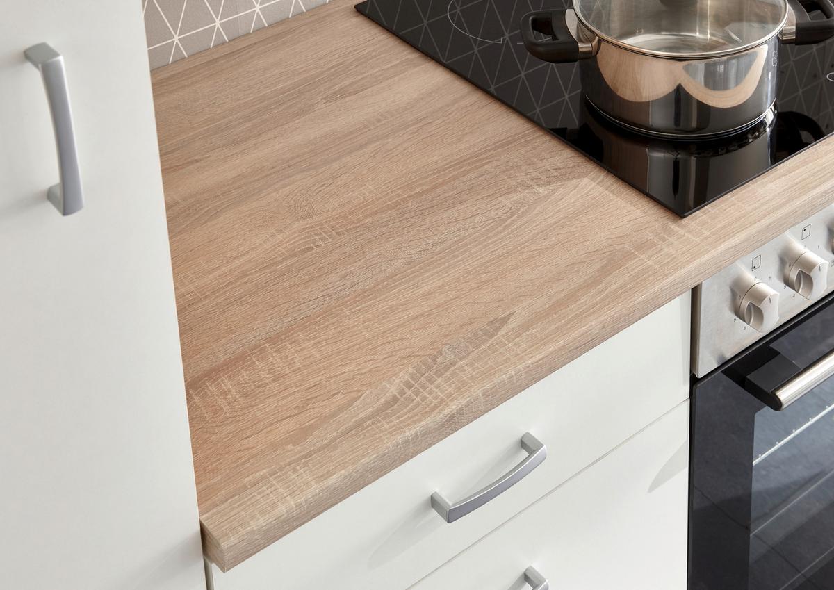 Küchenzeile Andy mit Geräten 270 cm Weiß/Eiche Dekor Modern - Weiß/Sonoma Eiche, Basics, Holzwerkstoff (270cm) - MID.YOU