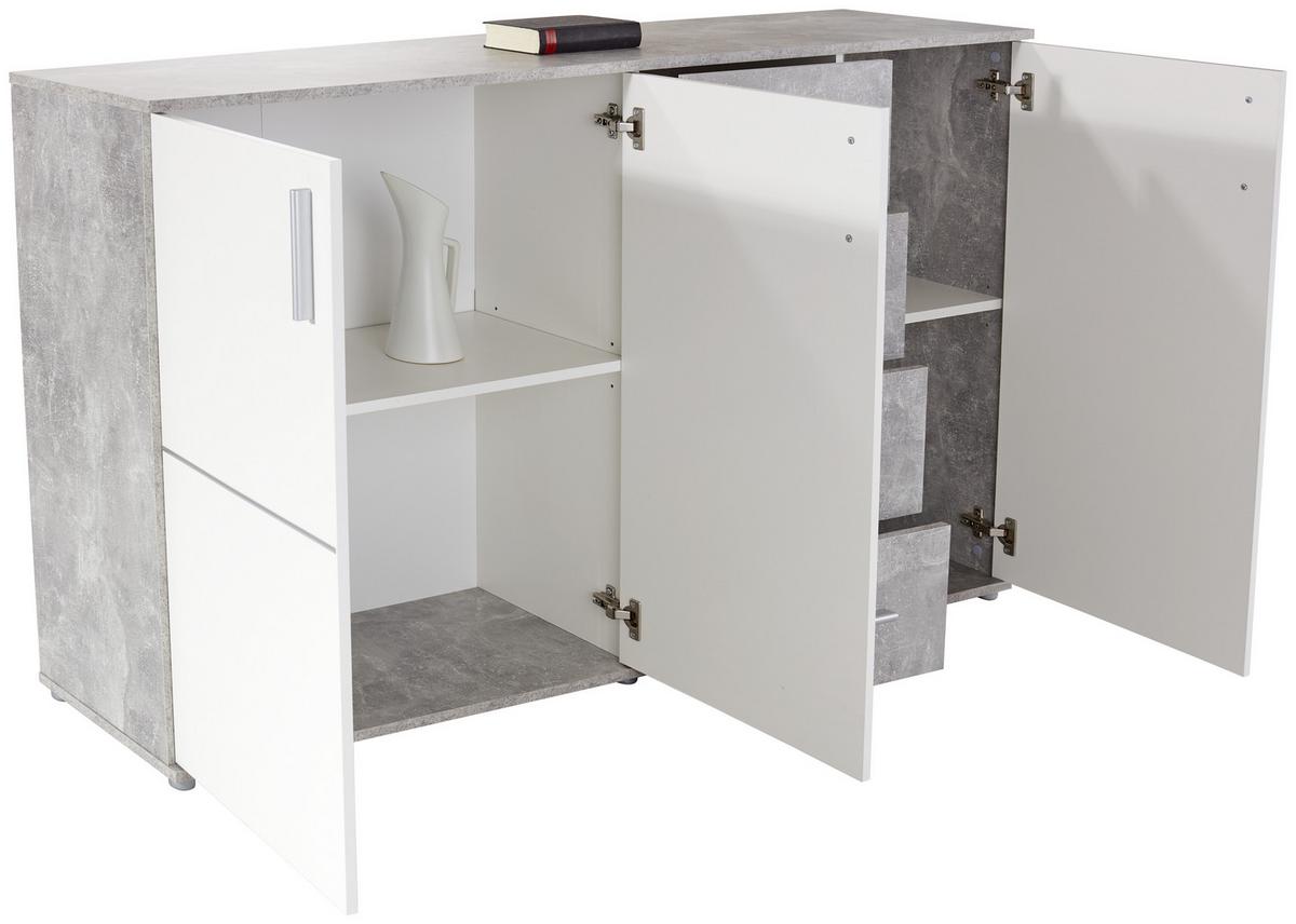 Kommode B: 175,6 cm Ina, Beton Optik/Weiß - Weiß/Grau, MODERN, Holzwerkstoff (175,6/95,2/38,3cm)