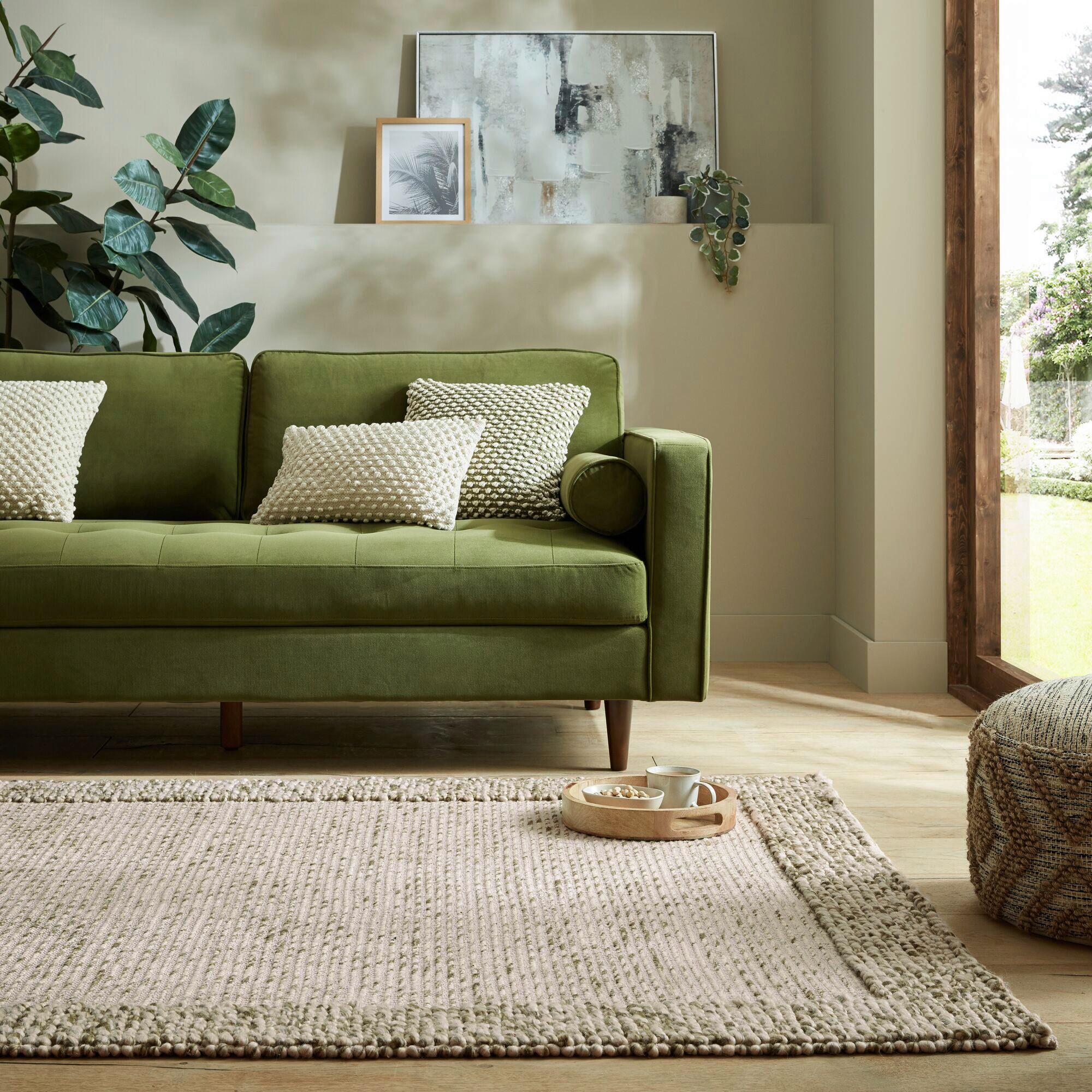 Handwebteppich Bordüre Wolle Green - Grün, Trend, Textil (120/170cm)