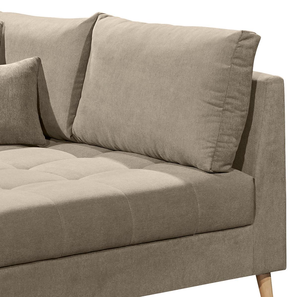 Ecksofa Mit Holzfüßen + Kissen Alice, Webstoff - Sandfarben/Kieferfarben, KONVENTIONELL, Holzwerkstoff/Textil (175/249cm) - MID.YOU
