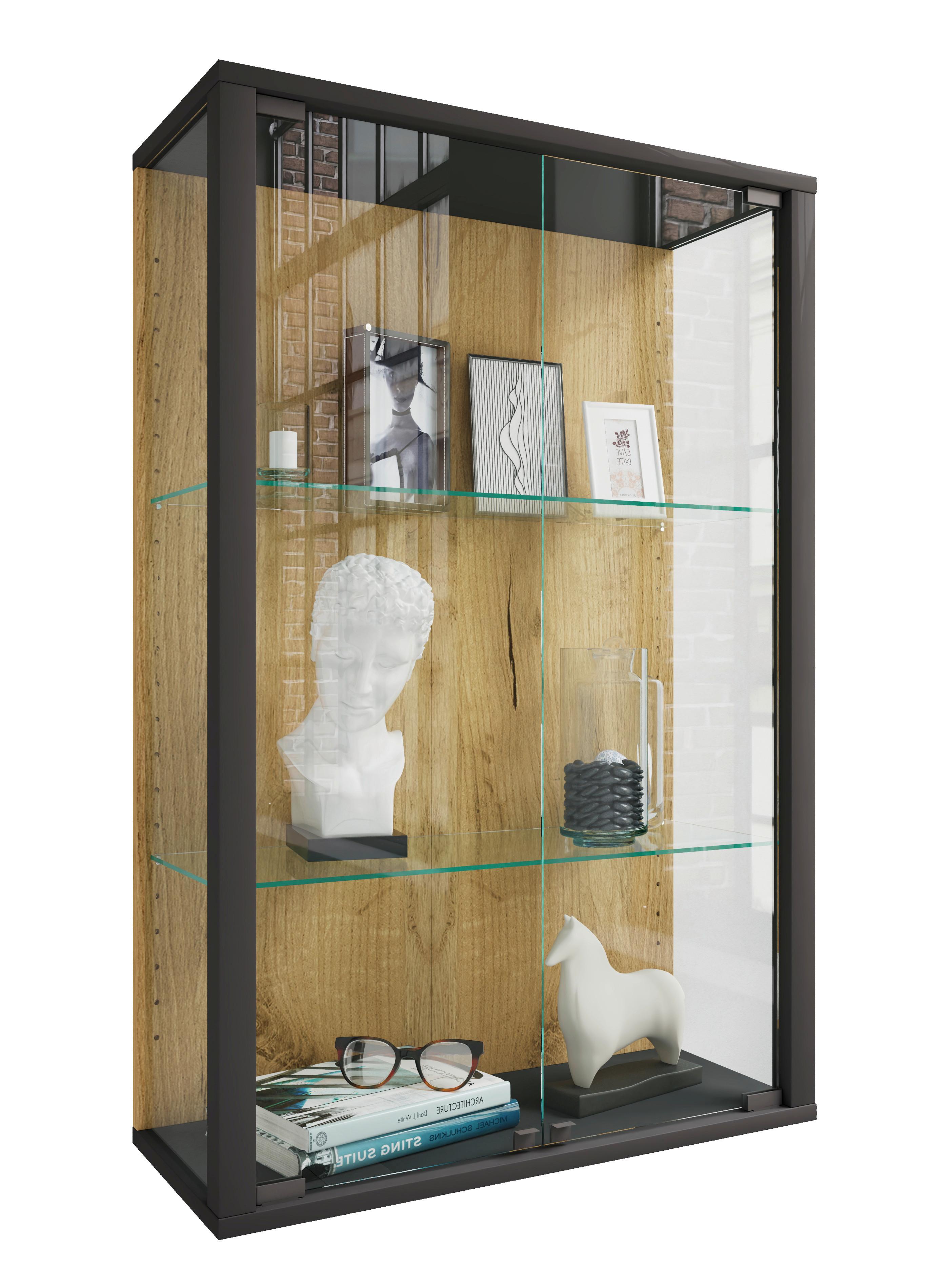 Hängevitrine Udina Schwarz/Honigeiche B: 59 cm - Honigeiche/Klar, Design, Glas/Holzwerkstoff (59/80/25cm) - Livetastic