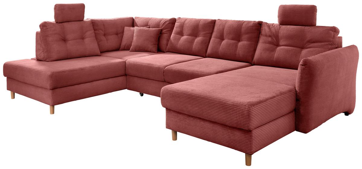 Wohnlandschaft Brizzini mit Schlaffunktion, Koralle - Koralle/Naturfarben, MODERN, Textil (206/338-352/176cm) - Livetastic