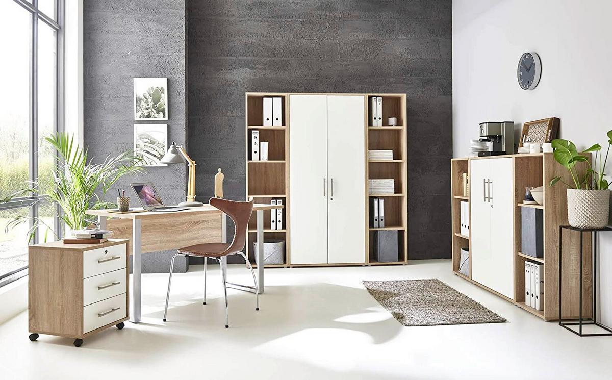 Büro Office Edition Mini Sonoma Eiche Dekor/Weiß - Weiß/Sonoma Eiche, MODERN, Holzwerkstoff/Metall - MID.YOU