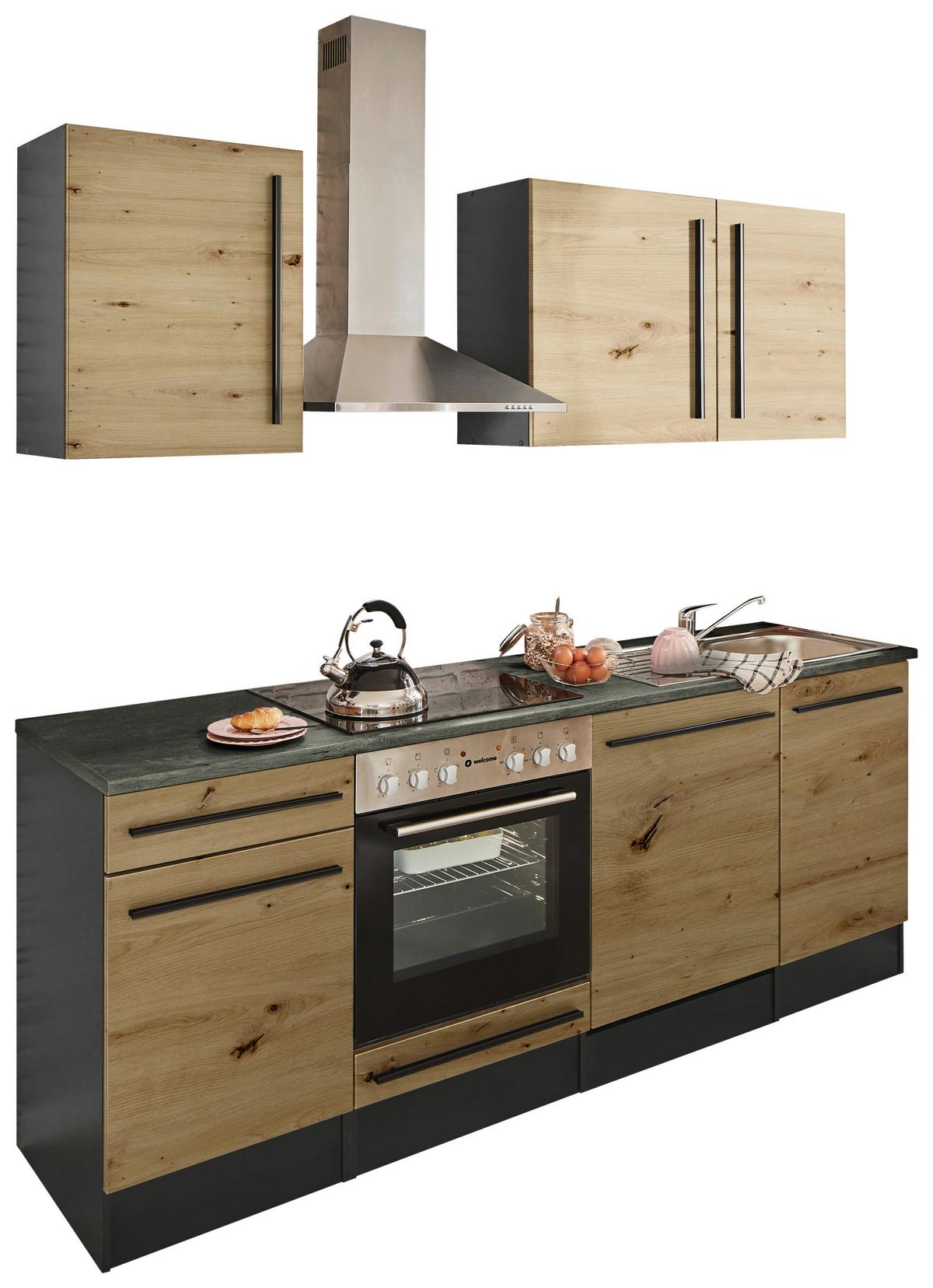 Kuchynský blok bez spotrebičov JAZZ 8 - černá/antracitová, Lifestyle, kompozitní dřevo/plast (220cm) - MID.YOU