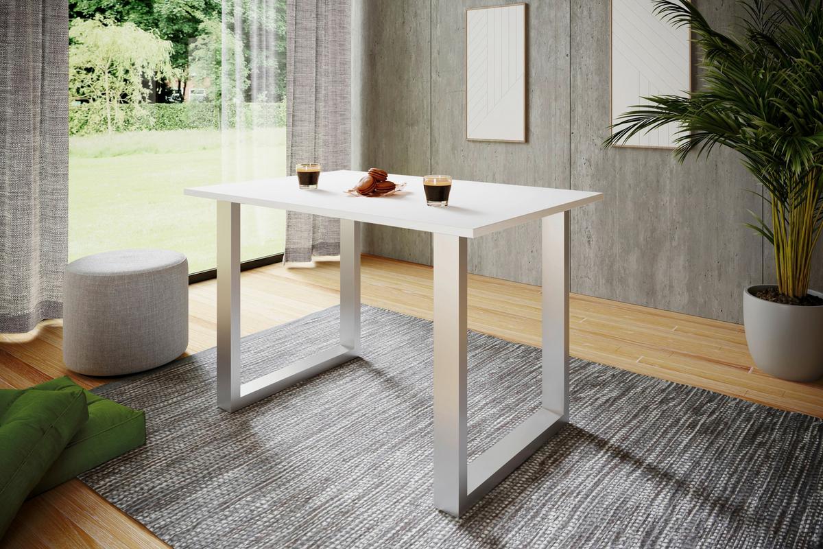 Schreibtisch Lona Weiß B: 110 Cm - Silberfarben/Weiß, Design, Holzwerkstoff/Metall (110/80/76cm) - MID.YOU