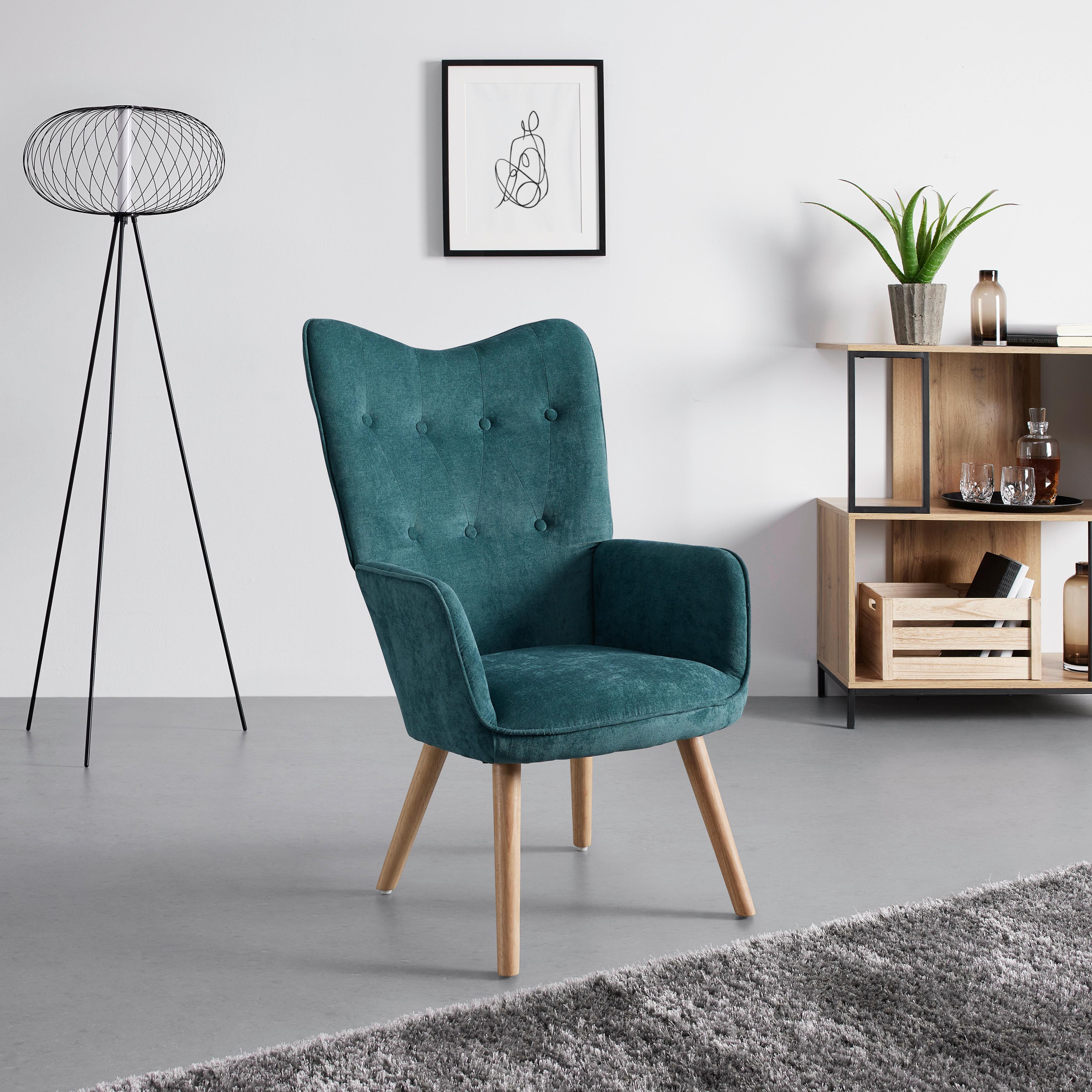 Relaxačné kreslo NATALIE, zelená - zelená/prírodná farba, Modern, kov/drevo (64/99/68cm) - Bessagi Home