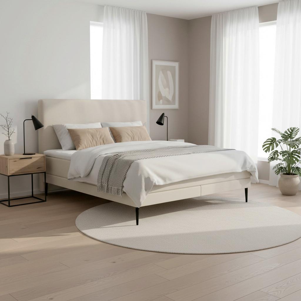 Boxspringová posteľ NEVADA 180x200, béžová - čierna/béžová, Modern, kov/drevo (180/200cm) - Bessagi