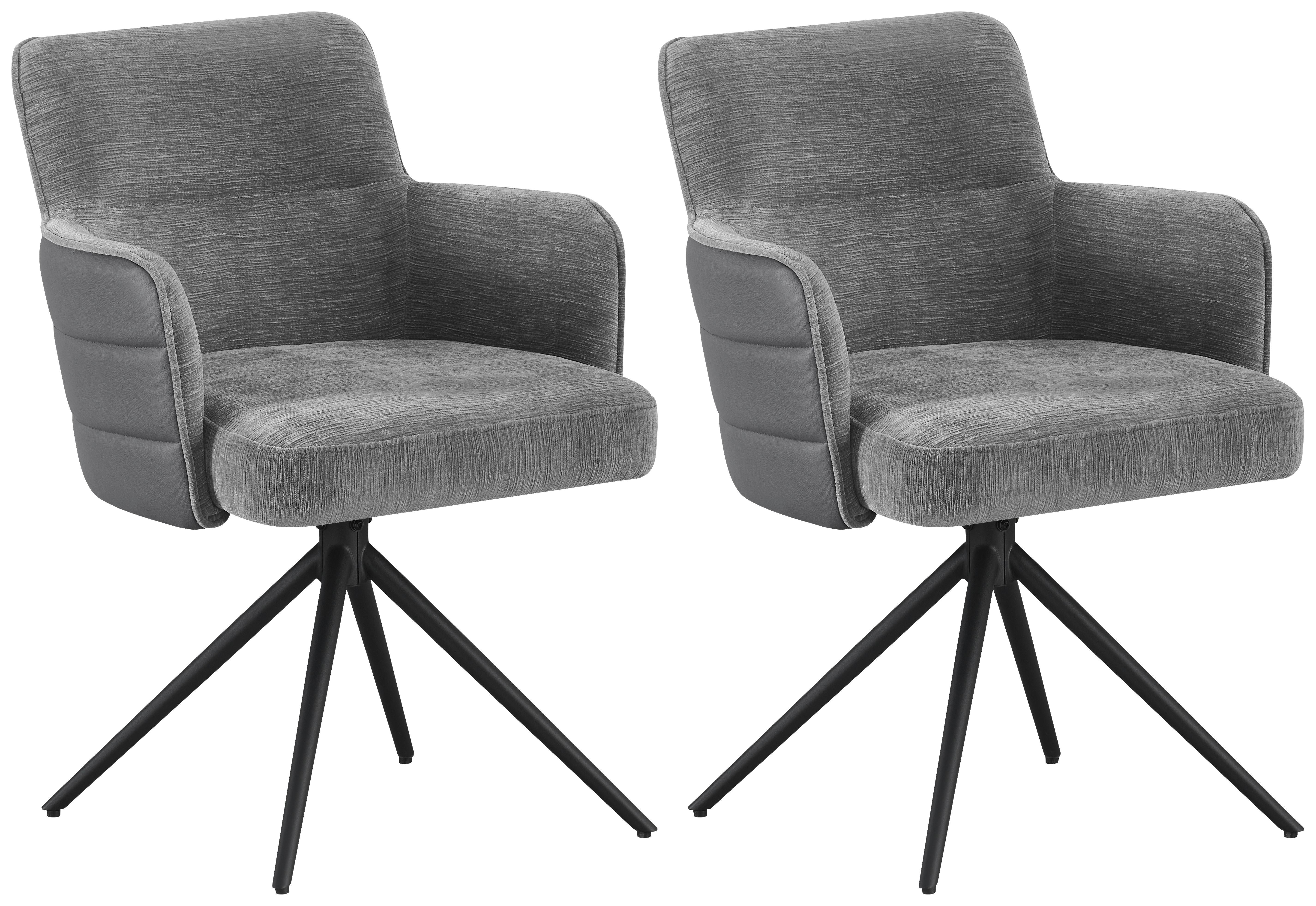 Armlehnstuhl Mia Webstoff Grau, B: 58 cm - Schwarz/Grau, KONVENTIONELL, Textil/Metall (58/82/64cm) - MID.YOU