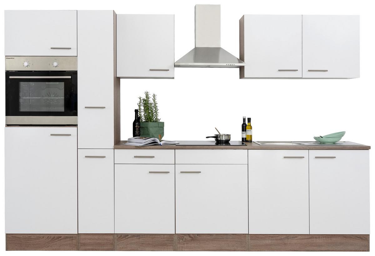 Küchenzeile ohne Geräte B: 300 cm Weiß/Eiche Dekor, Modern - Eichefarben/Weiß, Basics, Holzwerkstoff (300/205/60cm) - Respekta
