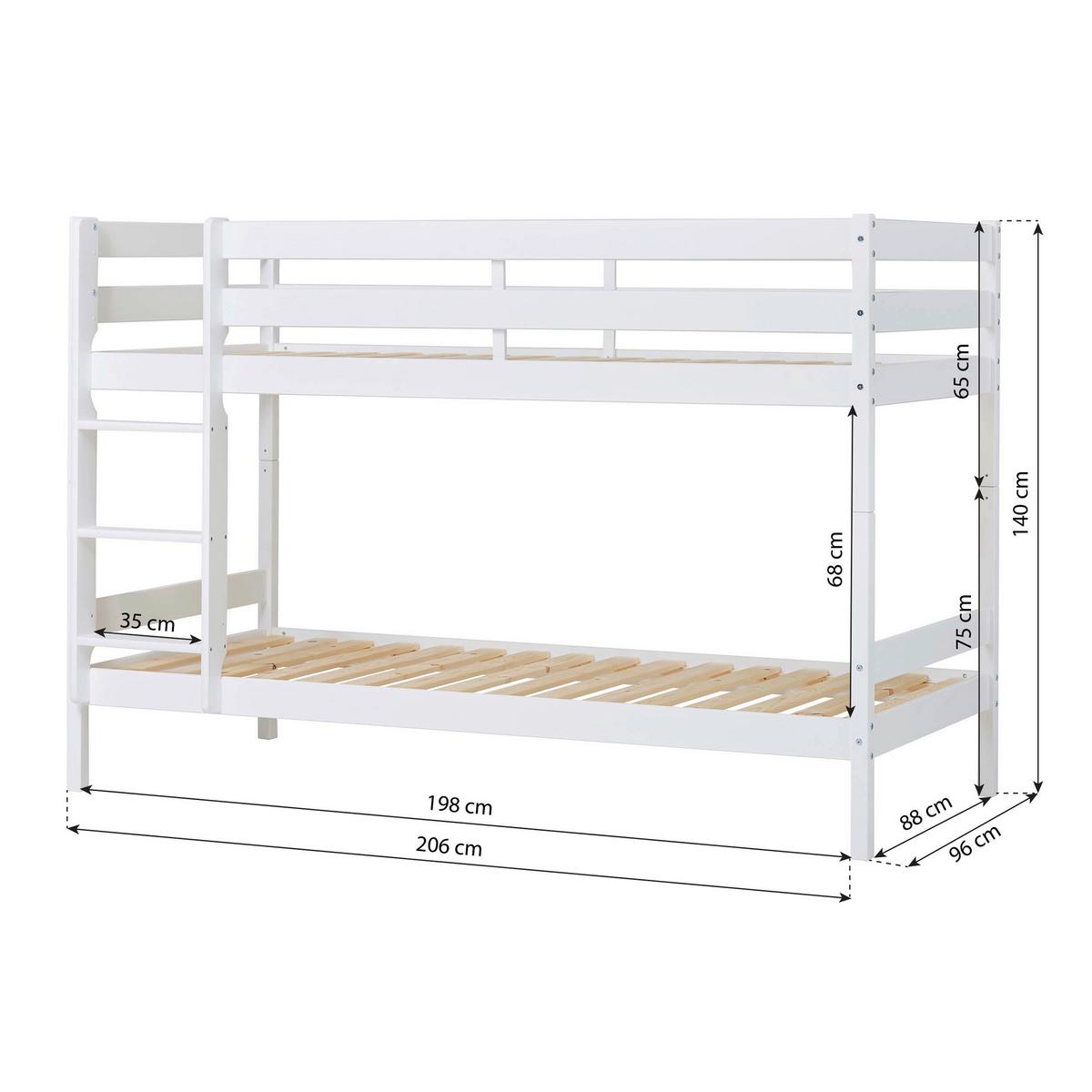 Etagenbett Eco Comfort Weiß, Lf: 90x200 cm - Weiß/Naturfarben, MODERN, Holz (90/200cm) - MID.YOU