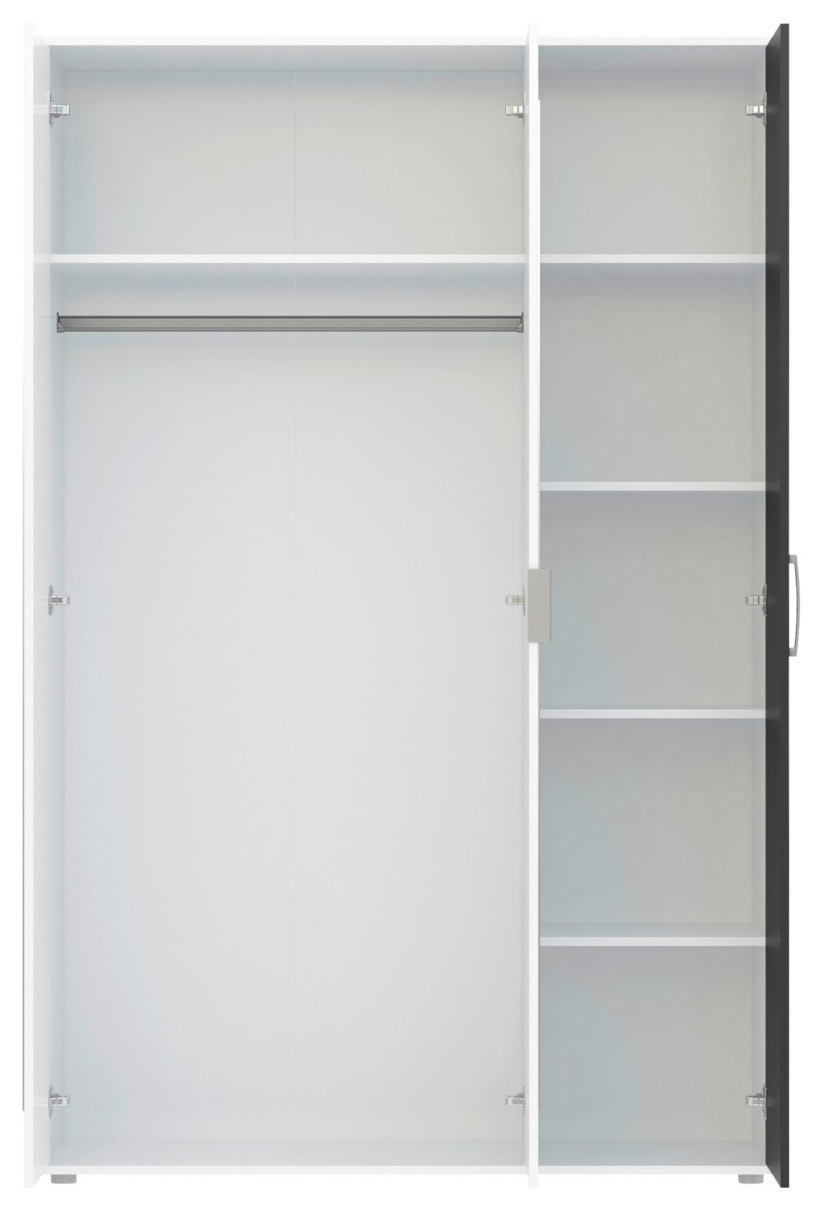 Kleiderschrank Jan Weiß/anthrazit, B: 135 Cm - Anthrazit/Weiß, Trend, Glas/Holzwerkstoff (135/210/52cm)